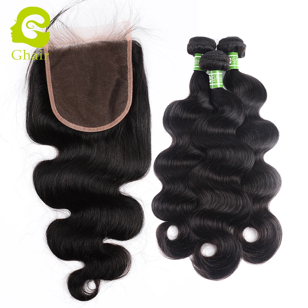 

100% virgin body wave human hair closure with 3 bundles deals