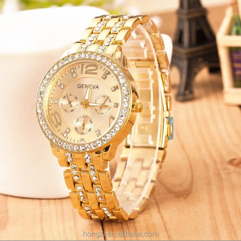 

New Famous Brand Women Stainless Steel Dress Watches Relogio Feminino Men Clock Hot Gold Crystal Geneva Casual Quartz Watch