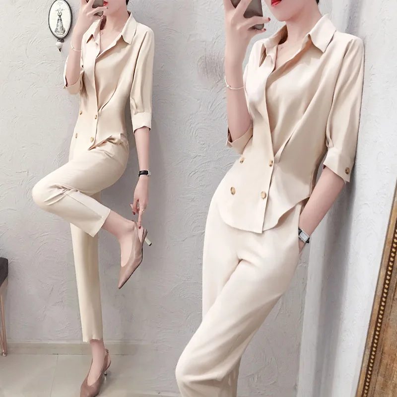 

Celebrity style shirt with pants set 2019 new women's spring fashion temperament lady two-piece
