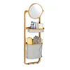 Bamboo Bathroom Hanging Wall Shelf with Hooks/Mirror/Bascket