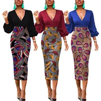 

New Arrival Customized Lantern Sleeve Deep V Neck Bodycon Dress African Print Midi Dress