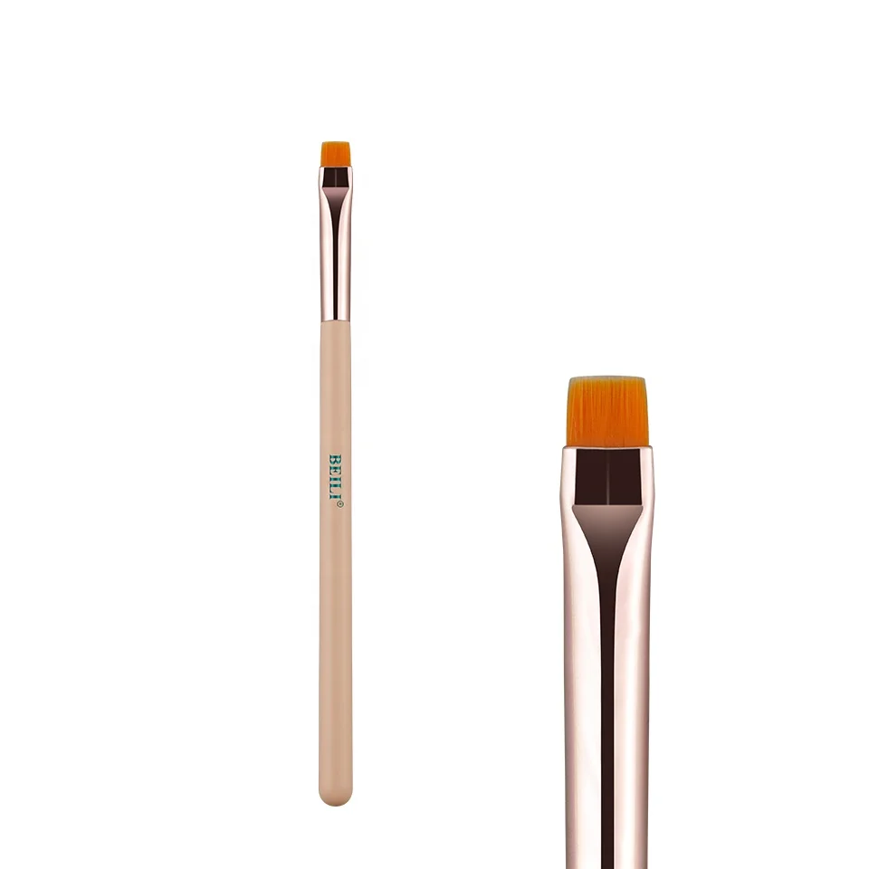 

BEILI High quality cosmetic eyebrow brush pink gold synthetic hair angled eyebrow single makeup brushes custom Label