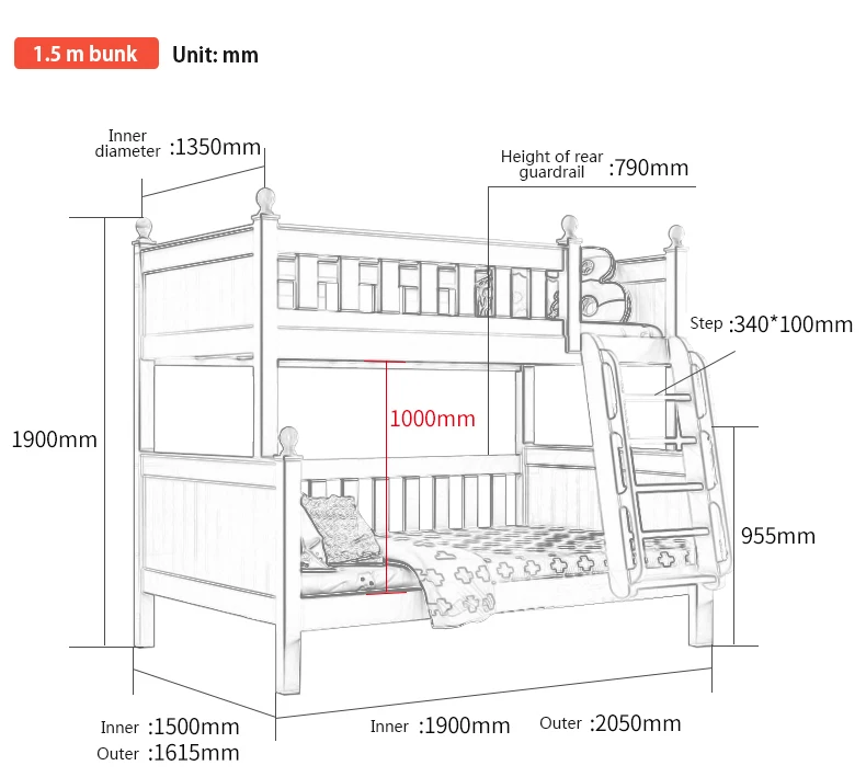 2021 New Design Kids Double Deck Girls Bunk Bed Wooden Loft Children