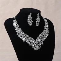 

Queena Bridal Wedding Bride Silvery Rhinestones Necklace Earring Jewelry Set