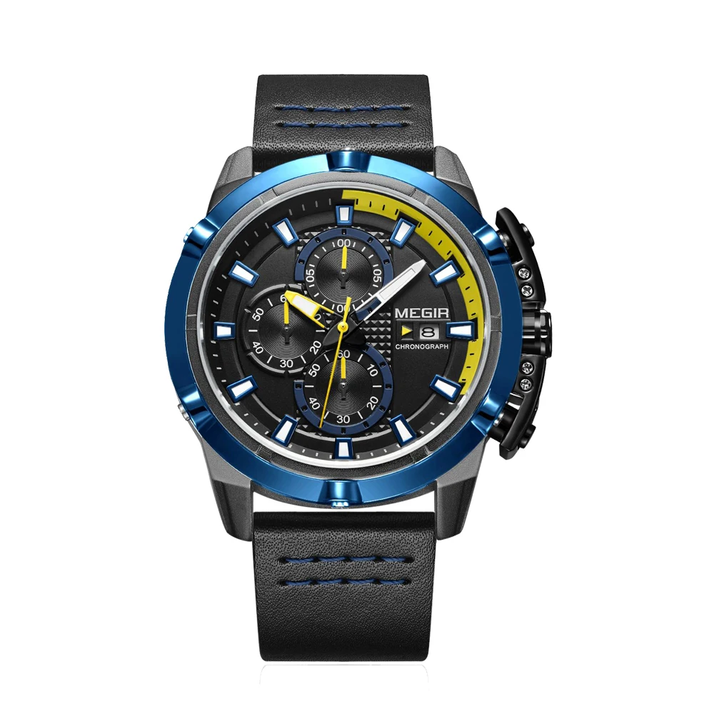 

Orginal Megir 2062 Men Watch 3ATM Water Resistant Stainless Steel Back Quartz Watch