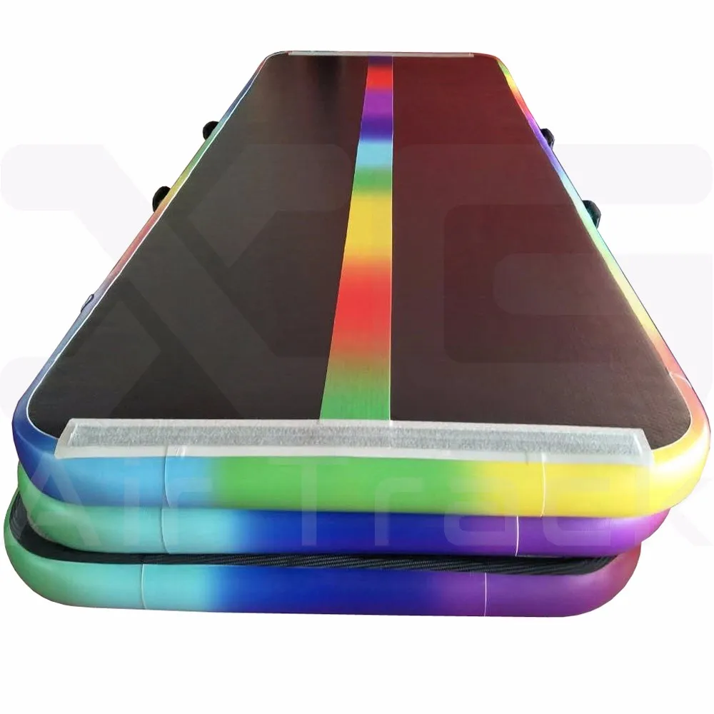 3m X 1m X 0.1m Black Surface Rainbow Airtrack Gymnastics Mat Inflatable