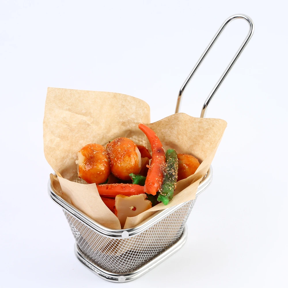 

Stainless Steel Mini French Fries Basket Eco-friendly Mini Fry Chip Basket Metal Wire Mesh Rectangular Cooking Filter
