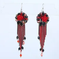 

Bright Colorful Crystal Metal Chain Drop Earrings Long Chain Fringe Woven Chandelier Earrings for Wedding