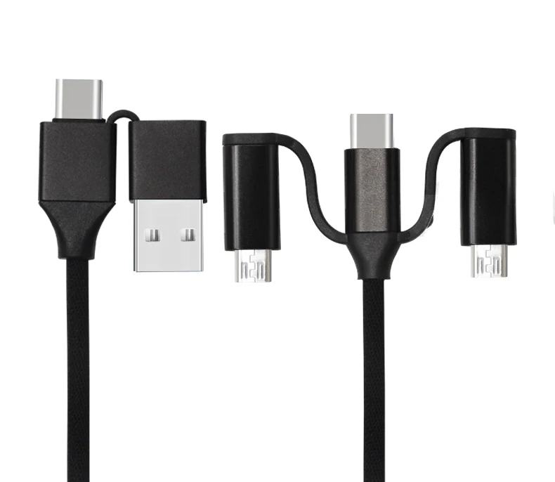 

usb cable nylon braided for iphone charger cable 3 in 1, Black;grey