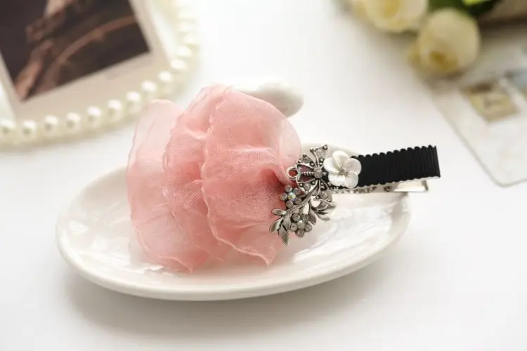 
Summer handmade fancy hair bow crystal metal Net yarn any color hair barrettes 