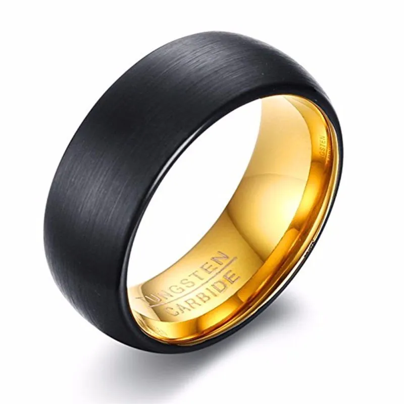Black and Gold Plated Tungsten Wedding Rings with Matte Finish.jpg