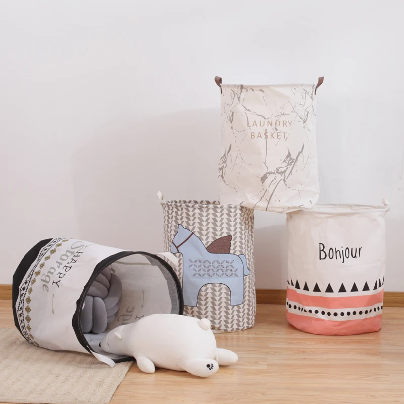 

Canvas Handle Rope Fabric Laundry Bucket Storage With cotton material Round Toy sundries basket, Multi-color optional