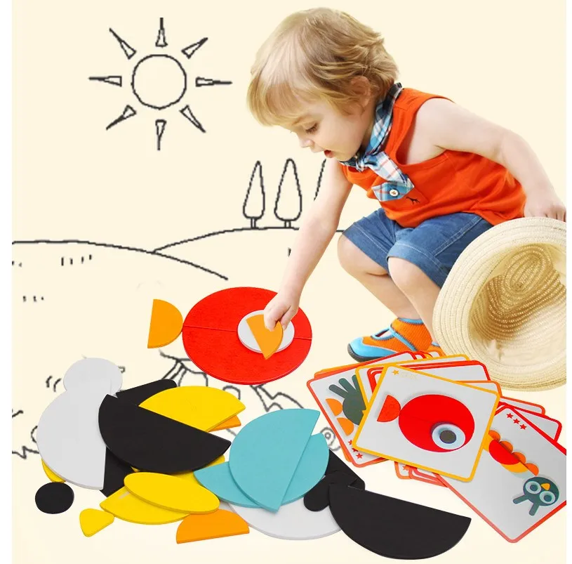 Fashion DIY Shape Matching Puzzle Kids Colorful Eco-friendly Water Paint Jigsaw Puzzle
