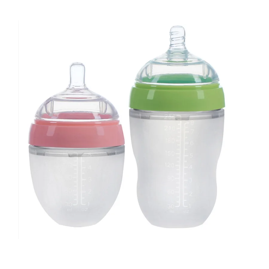 

03 ECO Friendly Nursing Newborn Wide Neck Anti Colic Collapsible Sipper Milk Nipple Feeder Set Silicone Baby Feeding Bottle, Green, pink