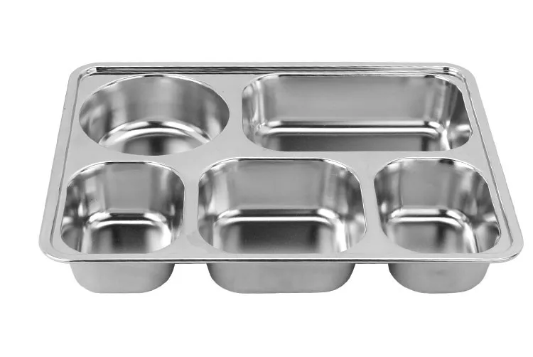 Stainless Steel Tray 5 Compartment Fast Food Tray School Rectangular