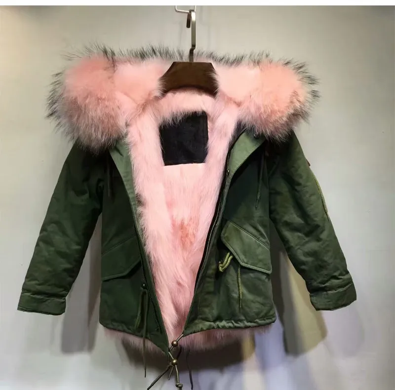 Girls Winter Parka,Pink Fur Hood Down Jacket For Children,Fox Fur Coat ...