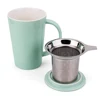 Custom Reusable Water Porcelain Tea Cup Ceramic Mug with Lid