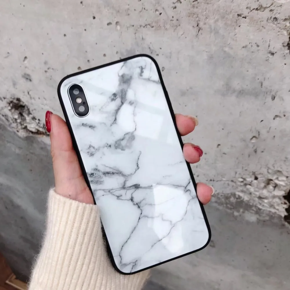 

2019 Combo Tempered Glass TPU Shell Cell Phone Case For iPhone Marble Printing Back Cover For iPhone 6 7 8 X/XS XR XS max, Color as picture