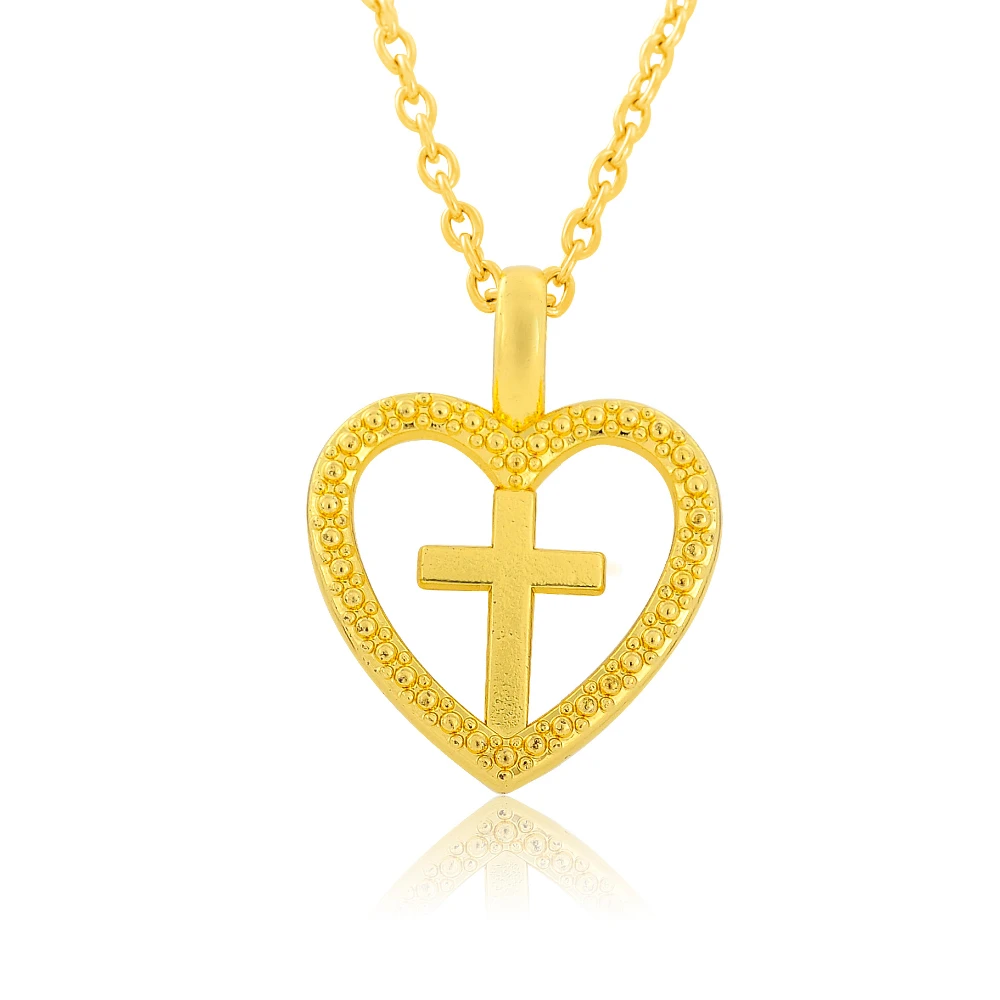 

Wholesale cheap 18k gold plated cross in heart necklace, Gold silver