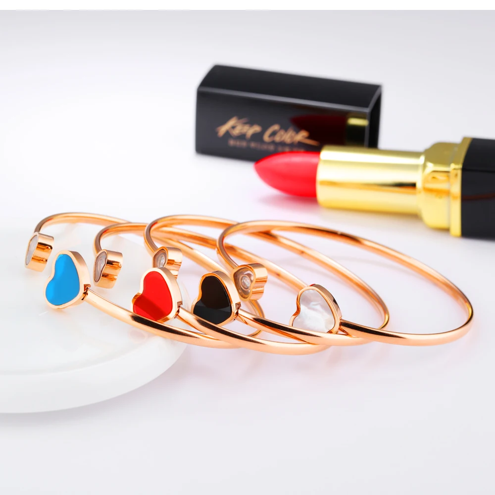 Wholesale Women Jewelry Stainless Steel Cuff Heart Enamel Bracelet