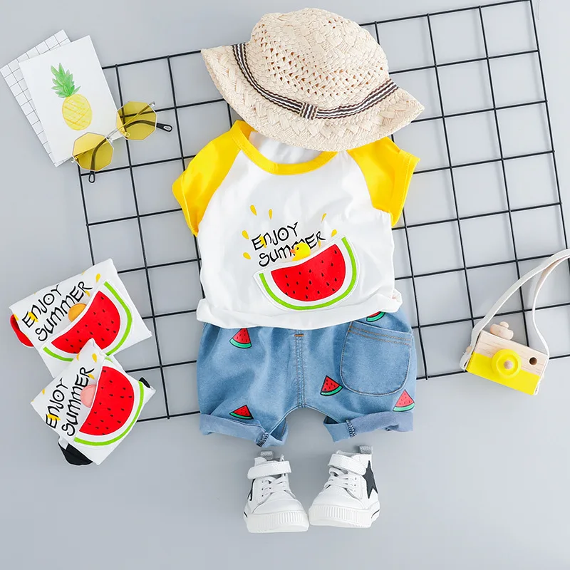 

2PCS Children Clothing Baby Boy Suits Sport Outfits Cotton Summer Watermelon Print T-shirt And Pants Short Sleeve Top Short Sets, As picture