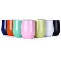

12oz Stainless Steel Wine mug Egg Shape Shatterproof Vacuum Stemless Cups Insulated Drinking Tumbler with Lid