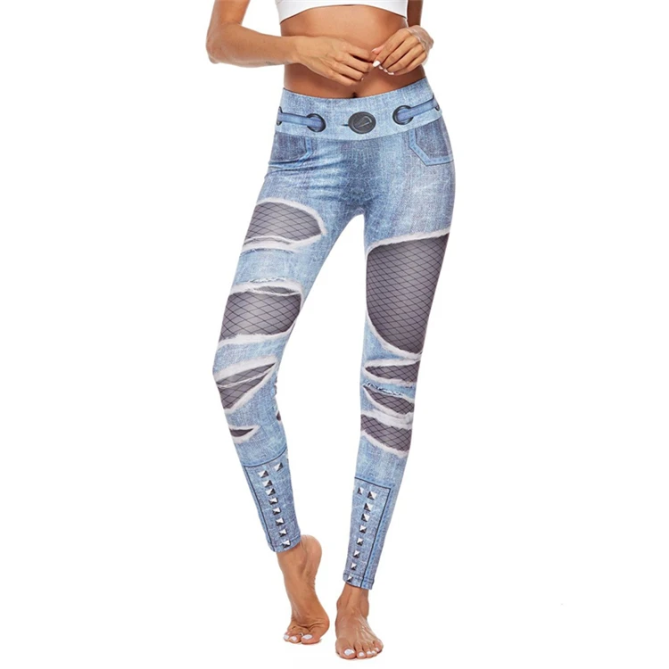 

Gym leggings women ripped jeans digital printed yoga pants Lift buttocks show thin gym tights fast dry workout clothes, As picture or customized make