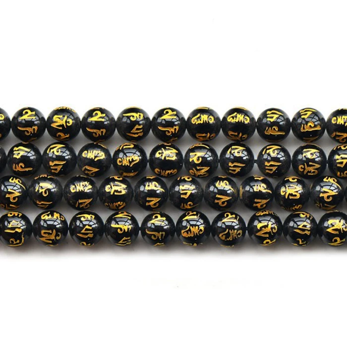 

High quality engraved buddha words gemstone beads black onyx beads for jewelry making (AB1431)