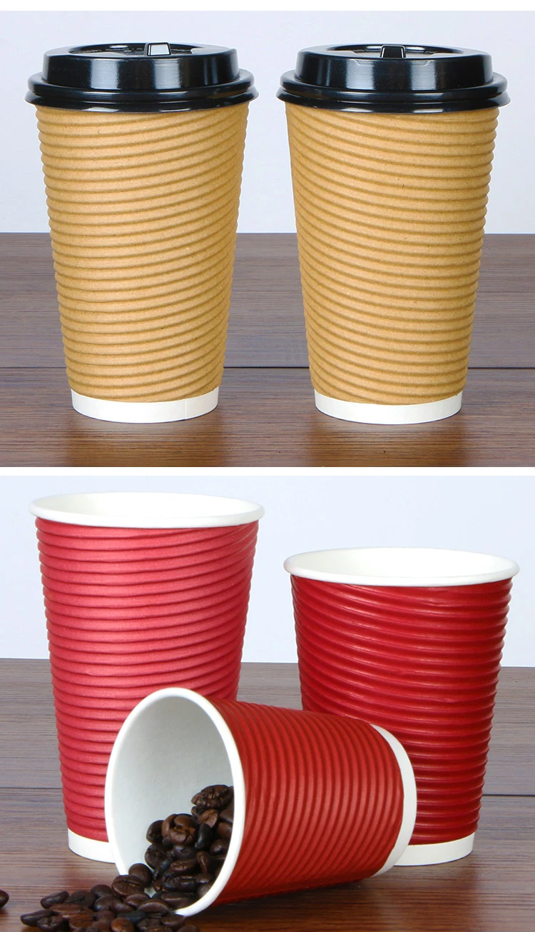 8oz 12oz 16oz Ripple Red Black Brown Leakproof Double Wall Coffee Cup