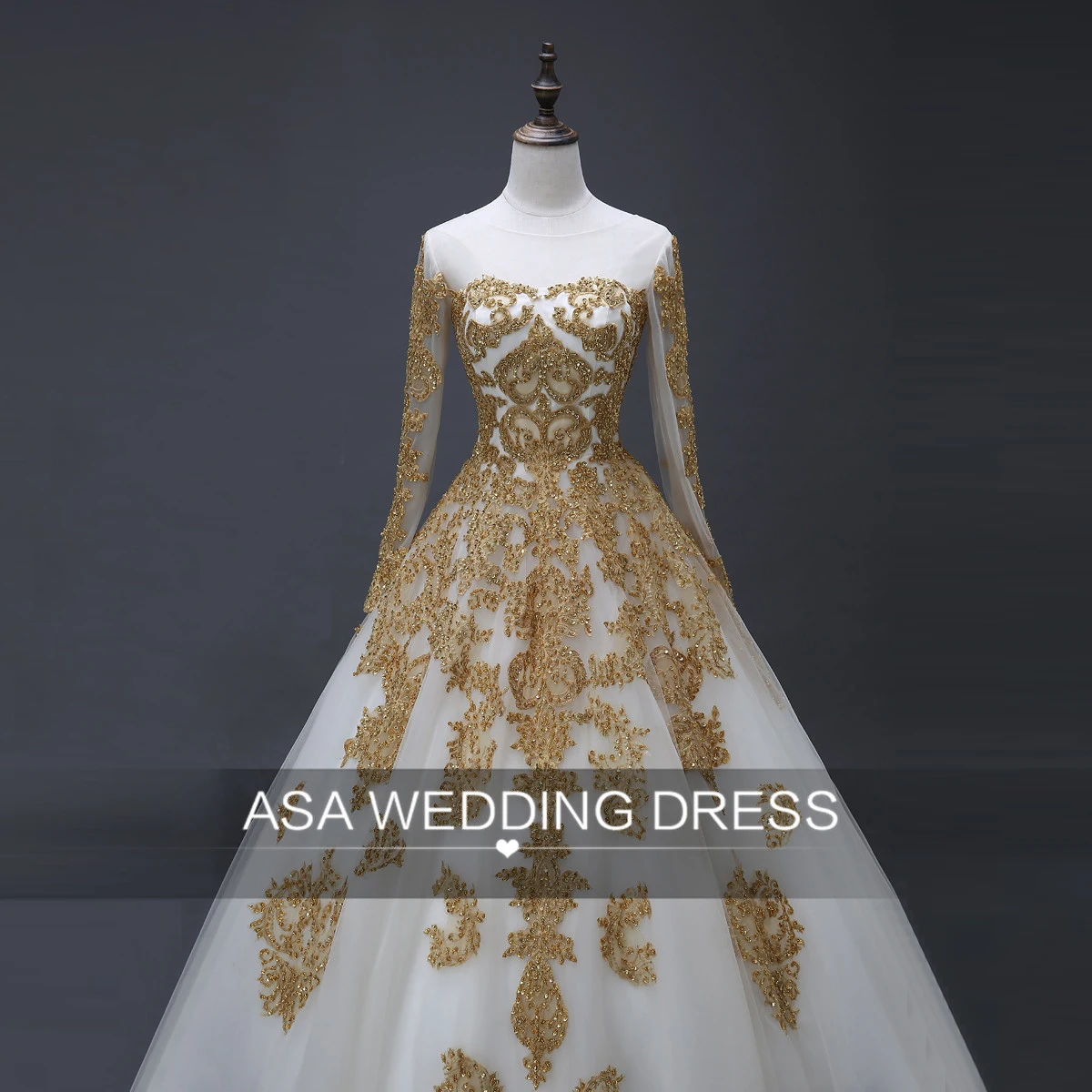 gold applique wedding dress