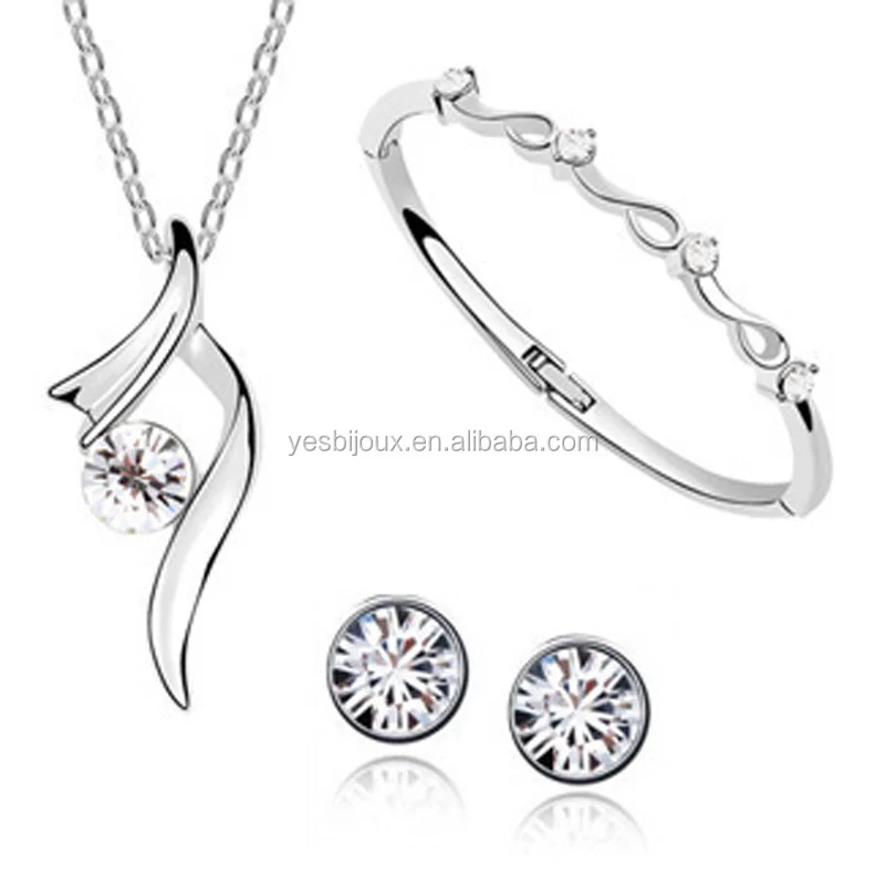 

18kgp white gold crystal triple jewelry set white gold jewellery suit