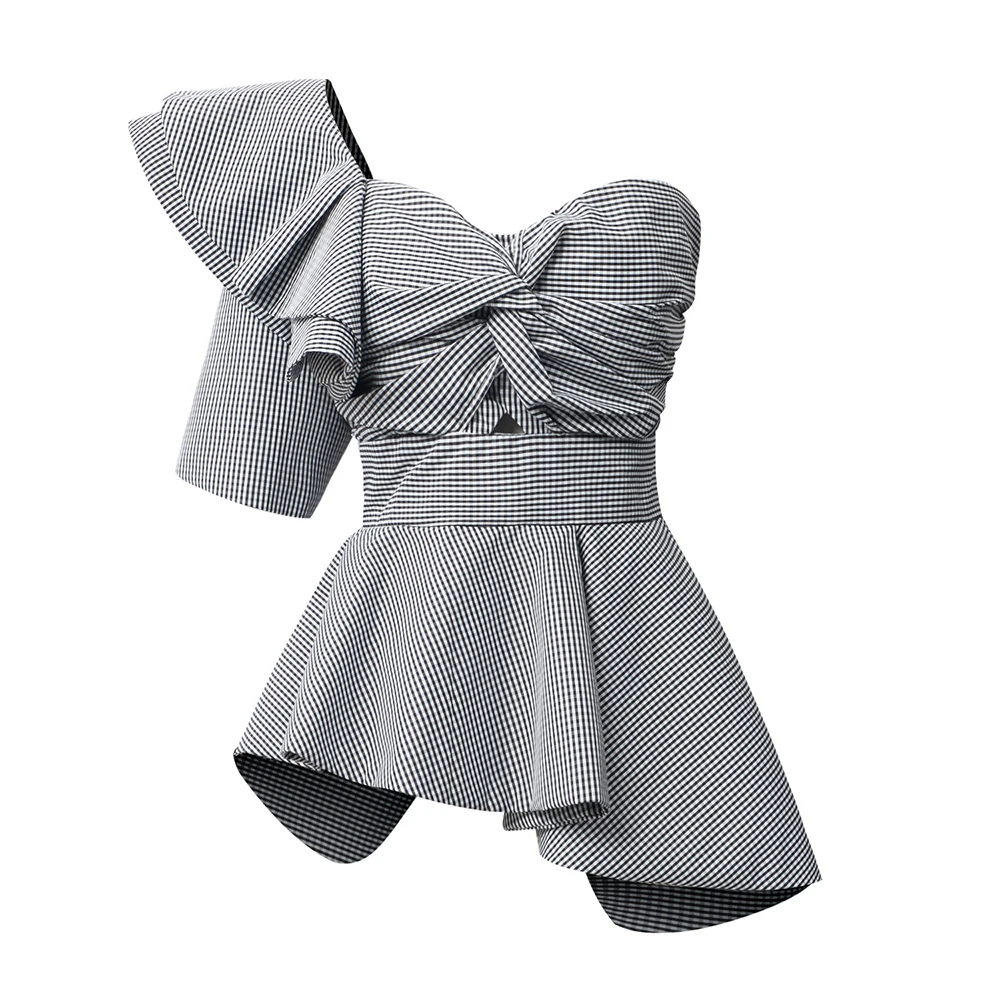 

Women Sunny Sexy Tunic Sleeve Top One Shoulder Blouse, Blue;black