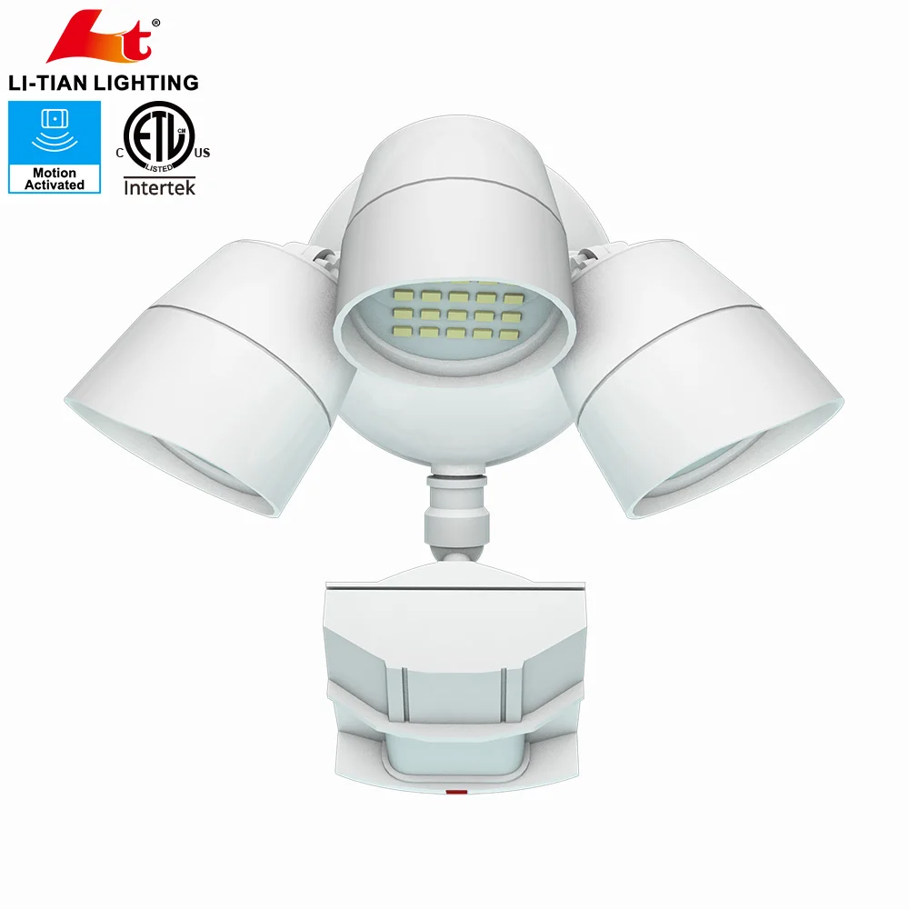 ETL 30W IP65 Waterproof tri Head Flood Light fixture LED Security Light with sensor price