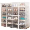 Folding transparent plastic stacked drop front shoe storage box