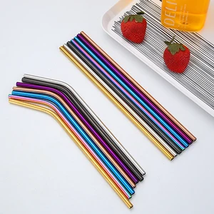 Image of Metal Straw with Cleaning Brush Wholesale Custom Logo 304 cocktail eco-friendly Stainless Steel Drinking Straws