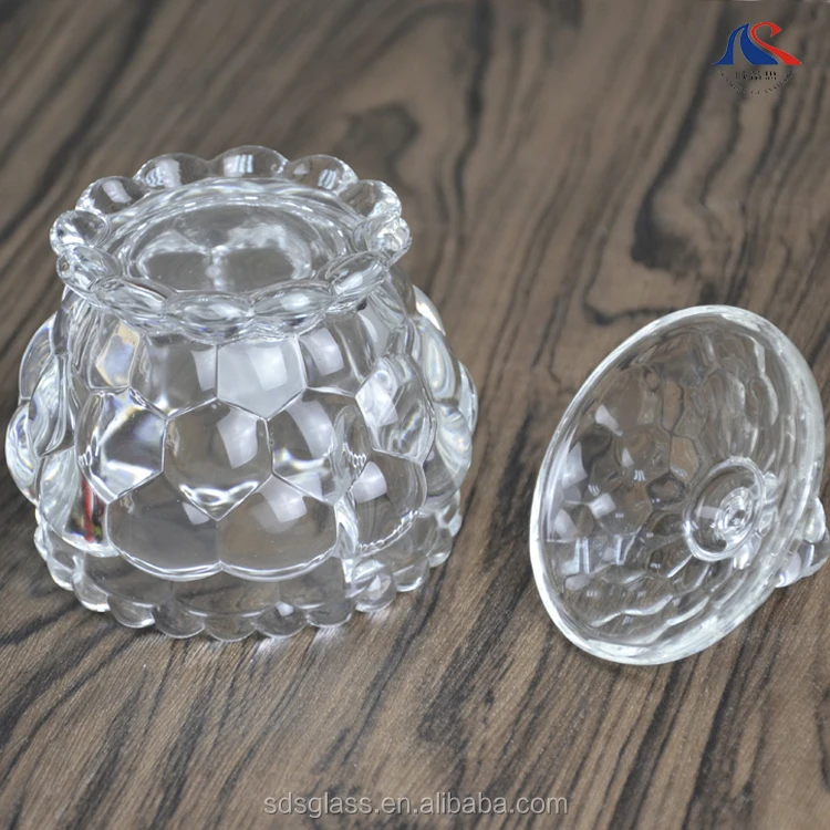 Small Vintage Beaded Design Empty Crystal Sugar Bowl With Glass Lid