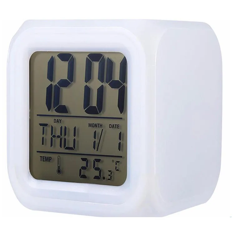 

Amazon hot seller 7 colors changed Digital Thermometer led cube alarm clock