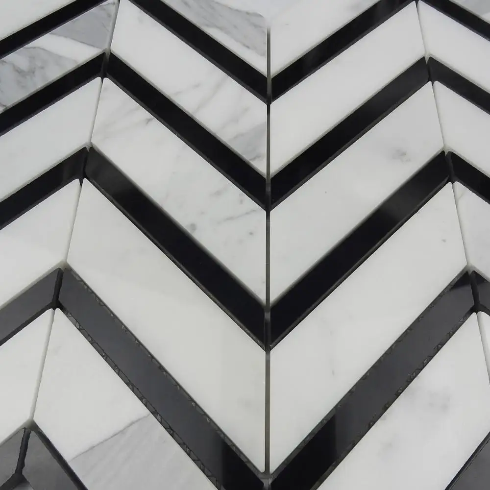 
Black abd white marble mosaic herringbone mosaic for wall decoration 