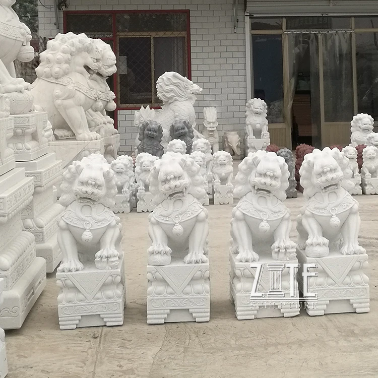Лидер продаж классический китайский белый камень мрамор Фу Собака Лев Скульптура Статуя
