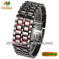

Watch manufacturing Black silver Lava LED Display Watch Iron Samurai Stainless Steel For Men Sports Digital brand Watch