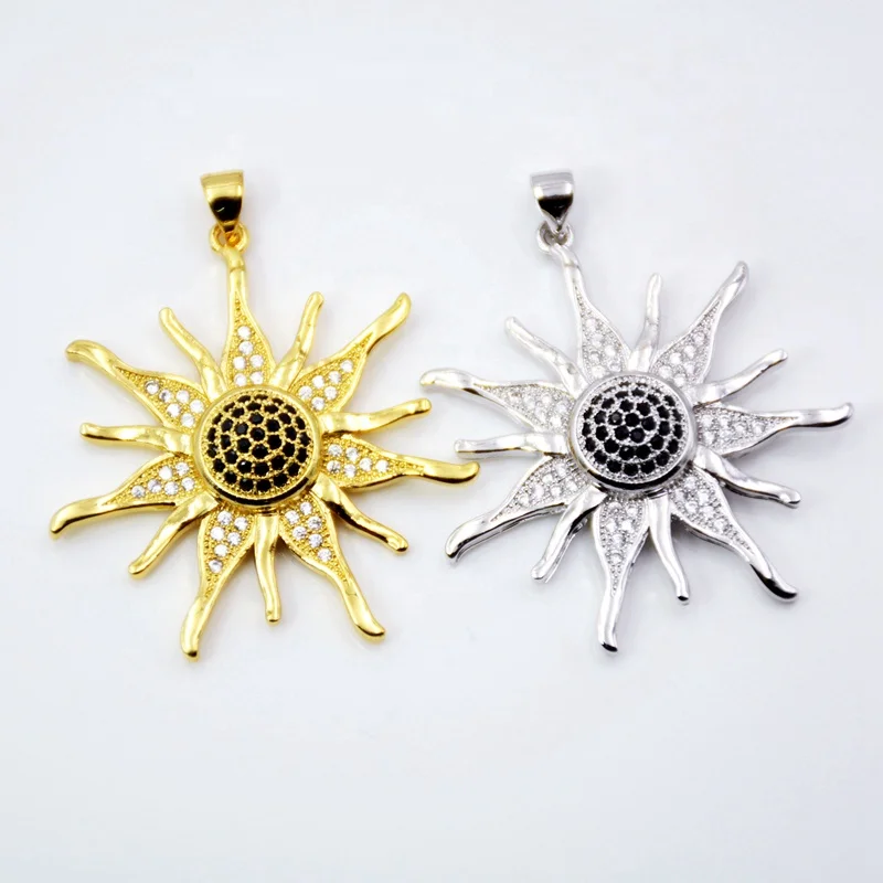 

Stunning Sun Charm Pendant Micro Pave CZ Sun Burst Pendant Cubic Zirconia Star Sun Necklace Bracelet Charm, Multi colors