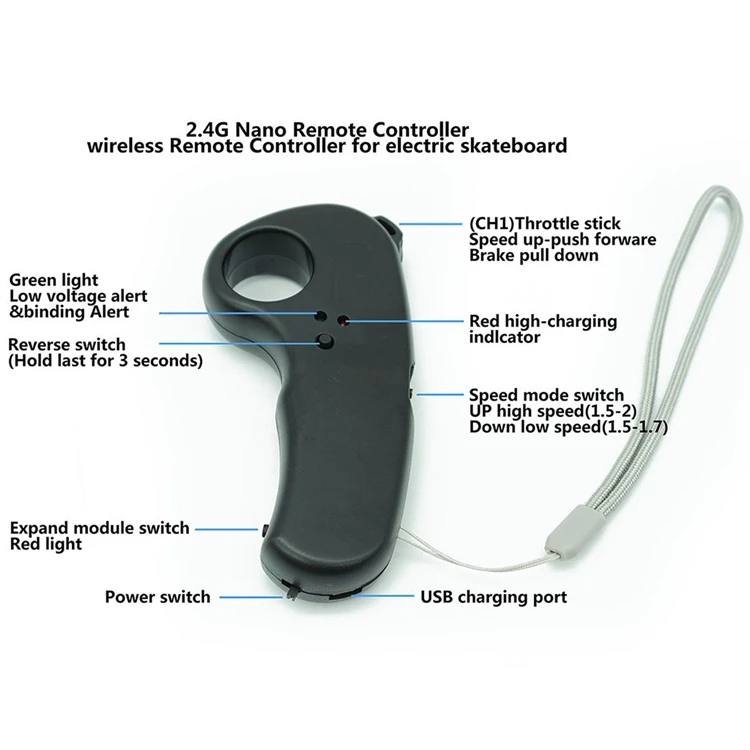 Mini Electric Skateboard Remote Controller & Receiver Wrist Strap 