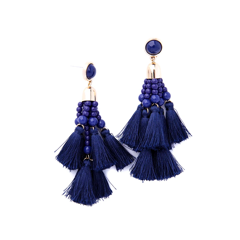

ed01049b Online Shopping Dark Blue Fashion Beaded Handmade Layers Tassels Earrings Wholesale Jewelry