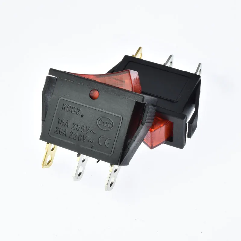 
Power Switch 3pins/2 quosition with red LED Indicator light 32*14mm 6A/10A 250VAC on/off Rocker switch KCD3 