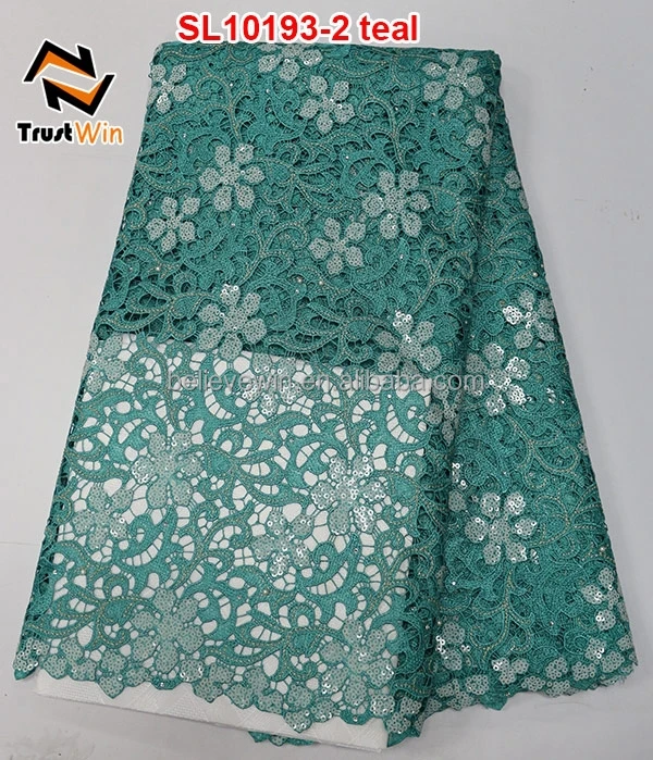 

hot sale teal color guipure lace with sequins for party dresses