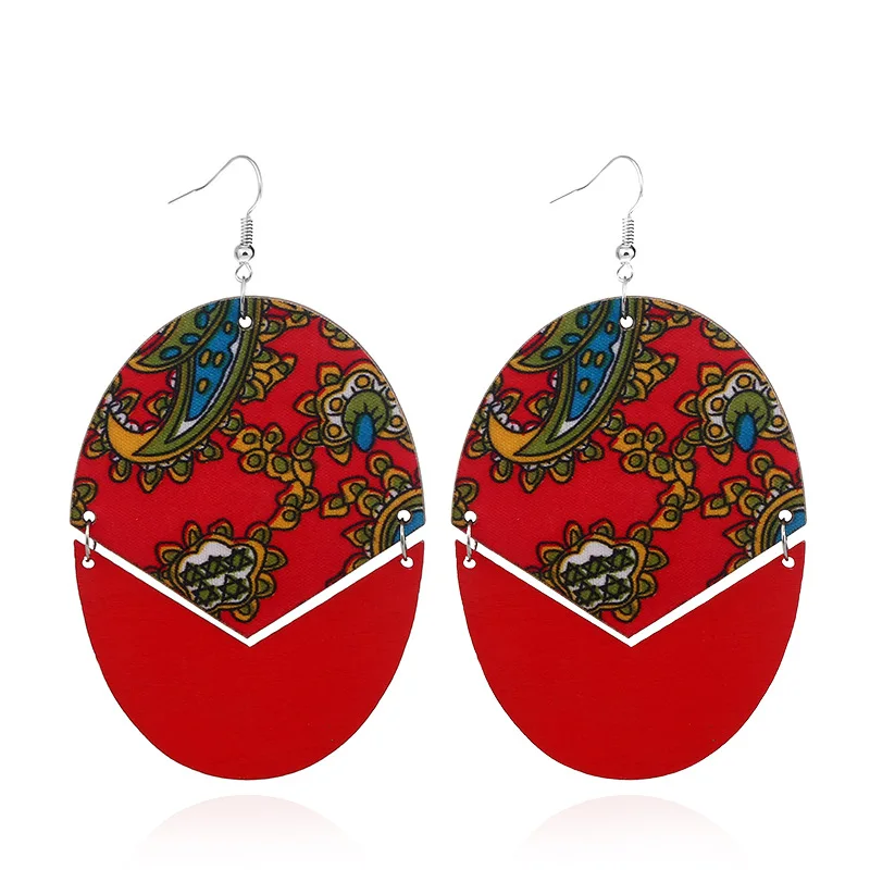 

18 Styles Available Free Shipping Bohemian Pattern Printed Wooden African Earrings, African Earrings Wooden, Picture show