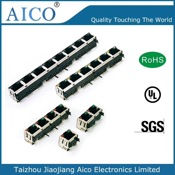 china manufacturer 90 degree multi-port cat5 rj45 t connector with LED