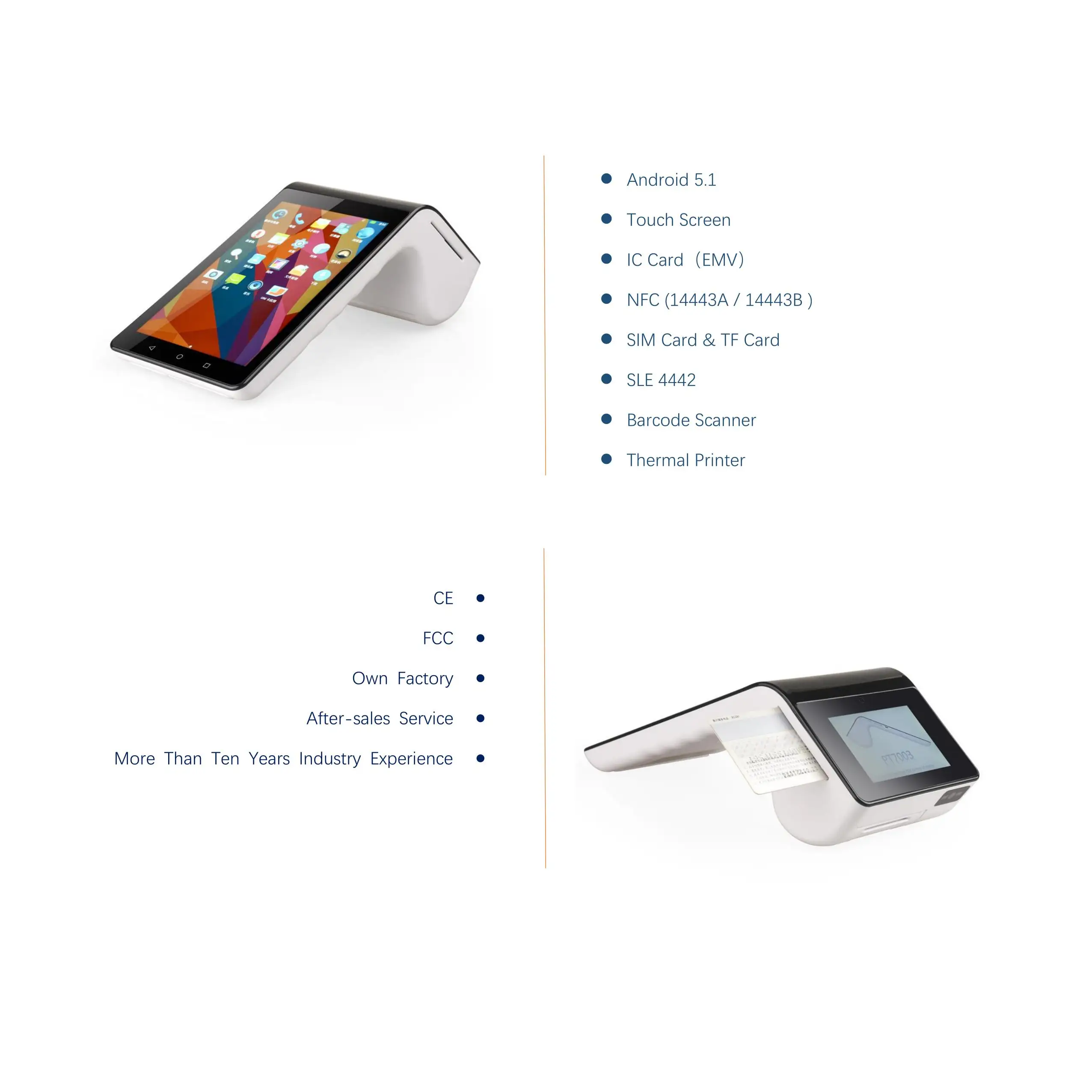pt7003 OEM nfc android pos terminal handheld magnetic carder reader msr scr built in printer with barcode scanner pos system