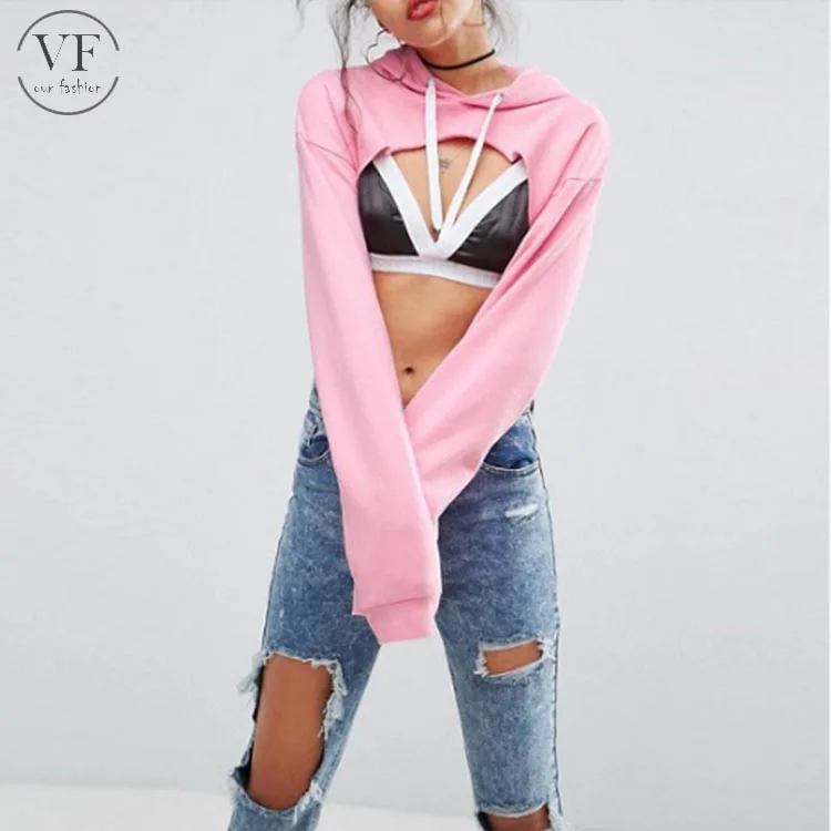 cut out crop top hoodie