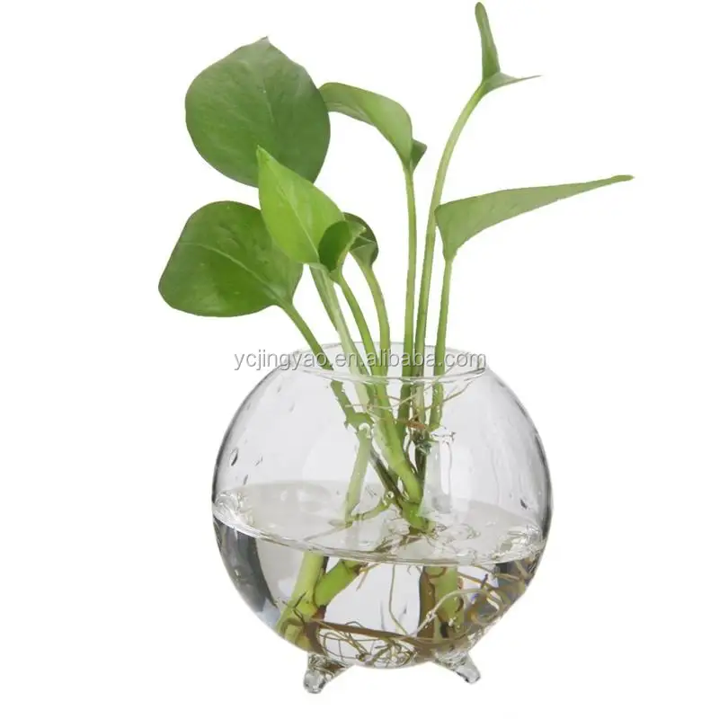

Customized 4 to 10 inch Small and Large Clear Round Borosilicate Glass Fish Ball Bowl Vase with Three Feet